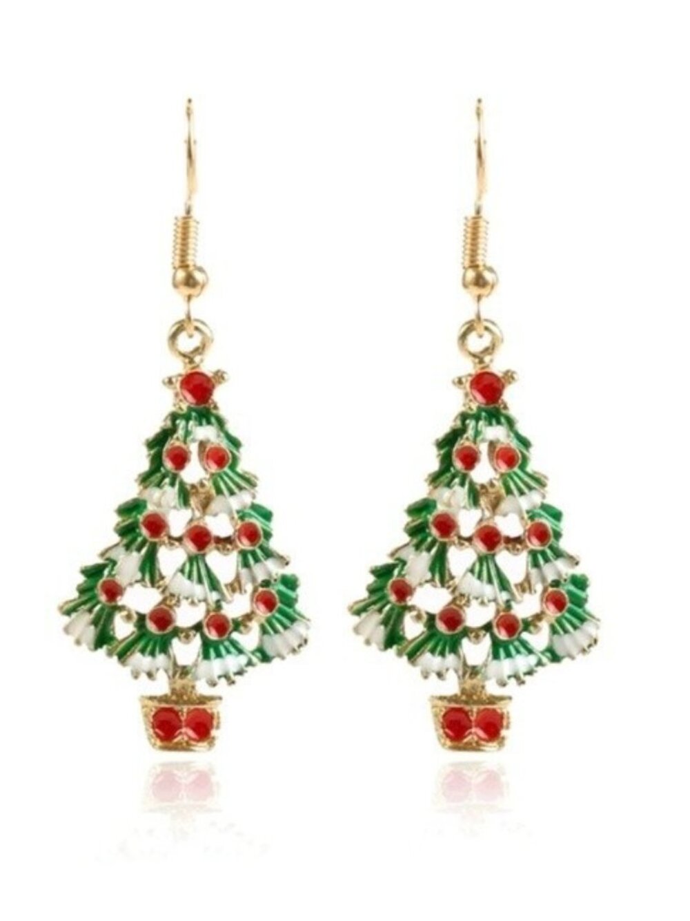 Red Green Christmas Tree Cute Dangle Earrings Christmas Holidays Winter